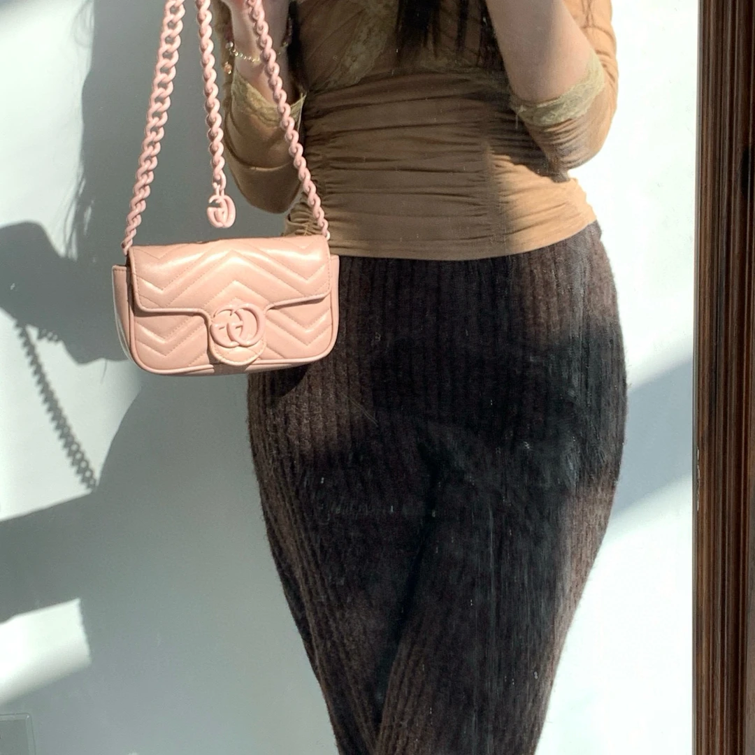 95新 GUCCI/古驰 gucci马卡龙粉色marmont链条包