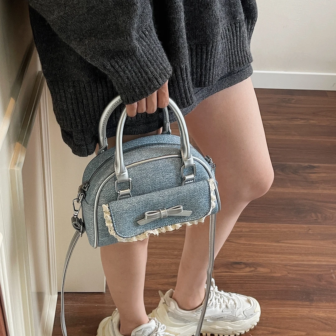 牛仔风斜挎手提包撞色韩系减龄小众设计芭蕾风斜挎包日常百搭新款