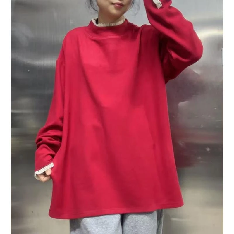 大版拼花边中长卫衣03629