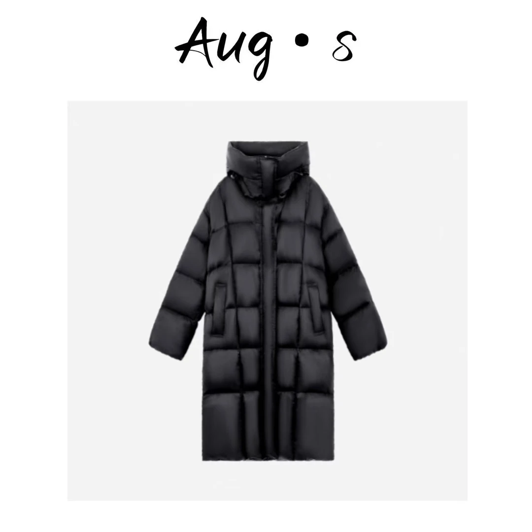 八月【长款连帽羽绒服】秋冬百搭必备休闲时尚长款连帽羽绒服 3638