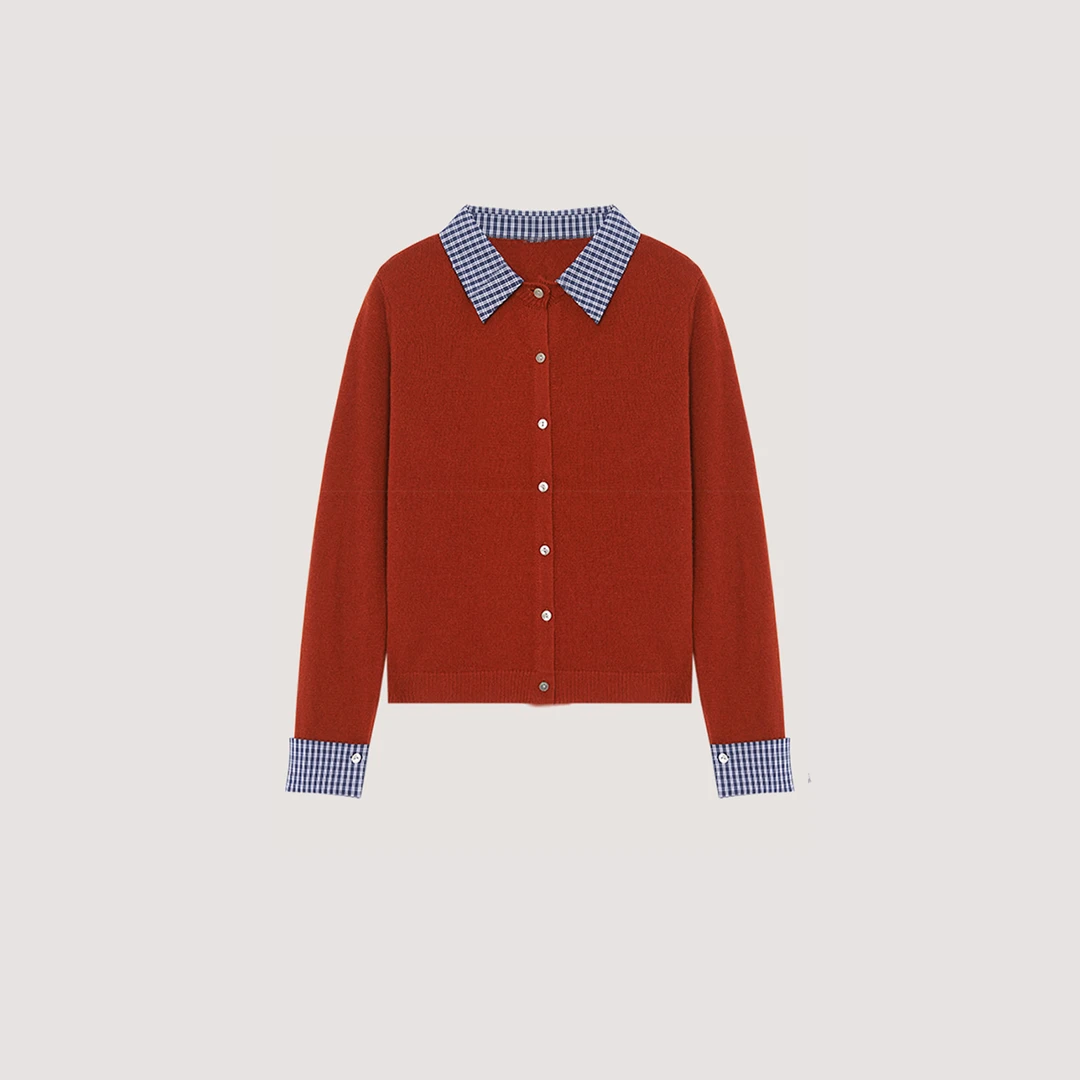 【 女士时尚】XINNIAO针织开衫女士翻领上衣设计师款百搭拼接保暖