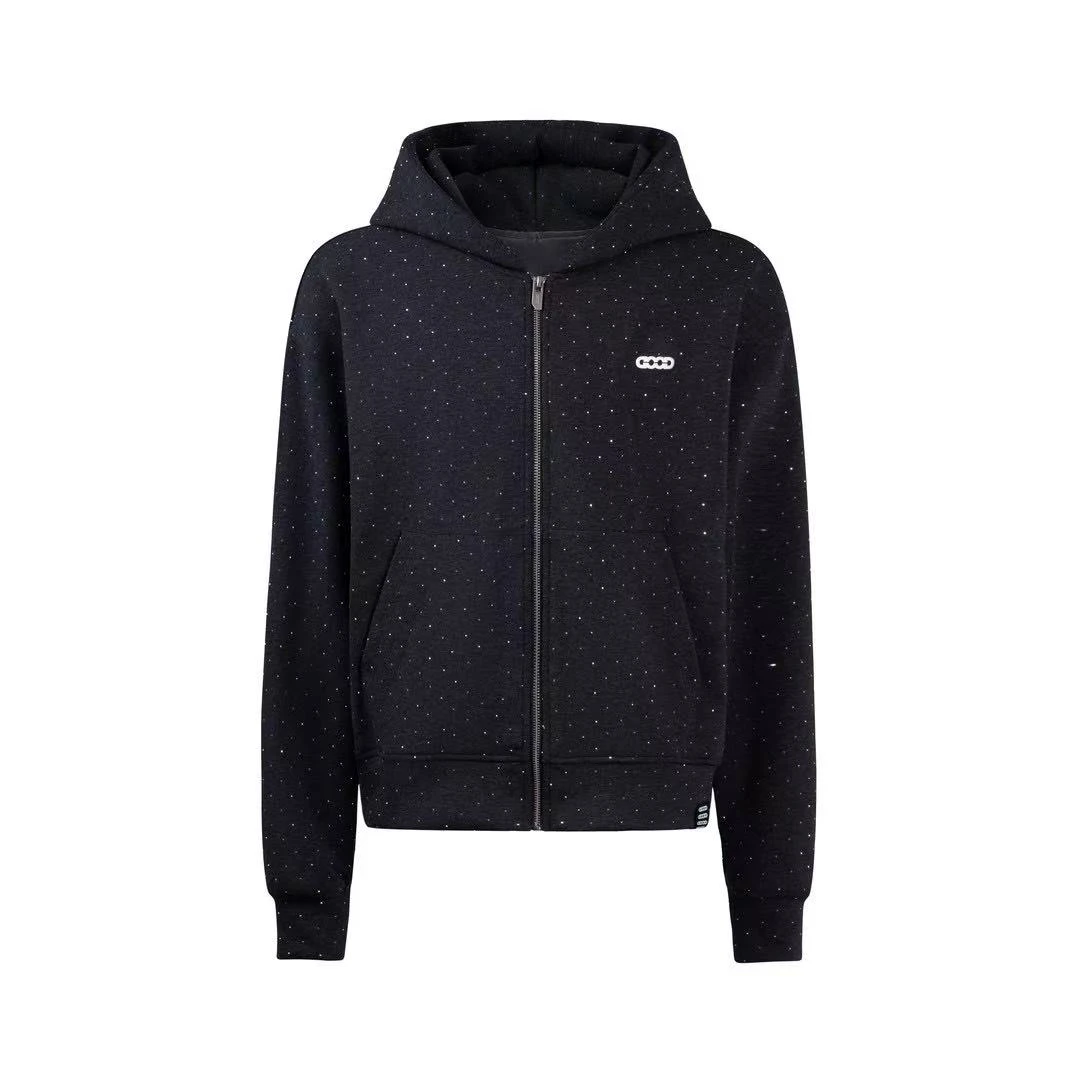 GOODBRAND 24秋冬 闪银星空烫钻空气层时尚高级感开衫连帽卫衣