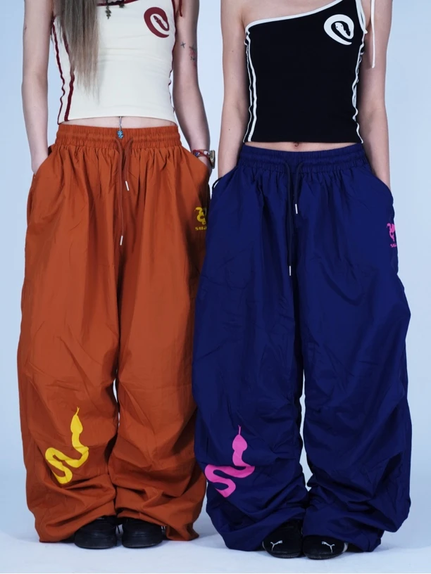 SUANS原创小蛇多巴胺街舞嘻哈运动速干夏季薄宽松大码伞兵运动裤