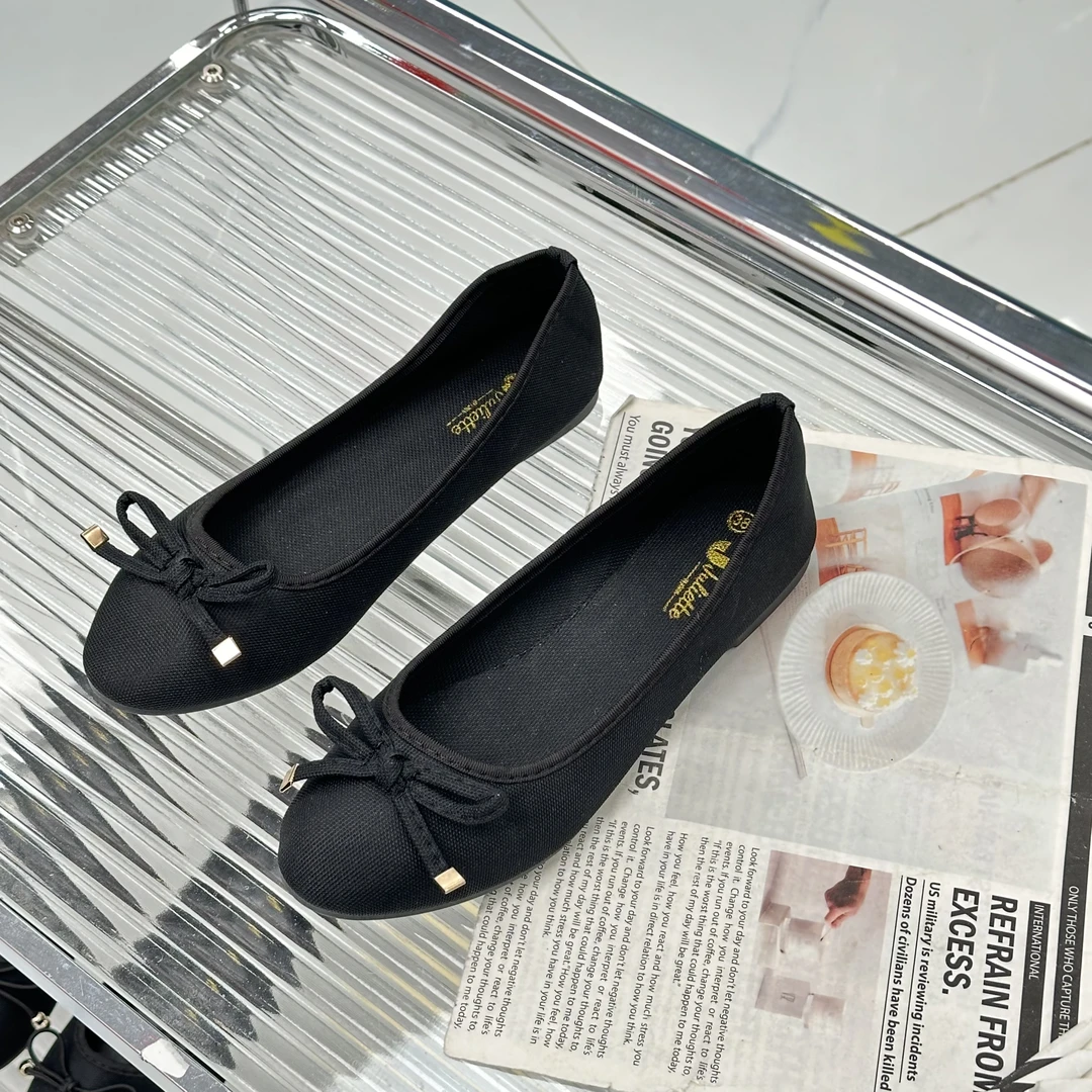 XD2025-12春夏单鞋女平底百搭蛋卷鞋圆头浅口蝴蝶结瓢鞋妈妈鞋