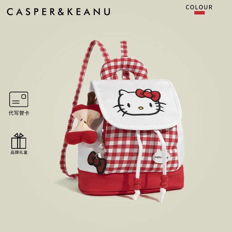 CASPER&KEANU小众可爱kitty红格子双肩包女生新款通勤旅游小背包