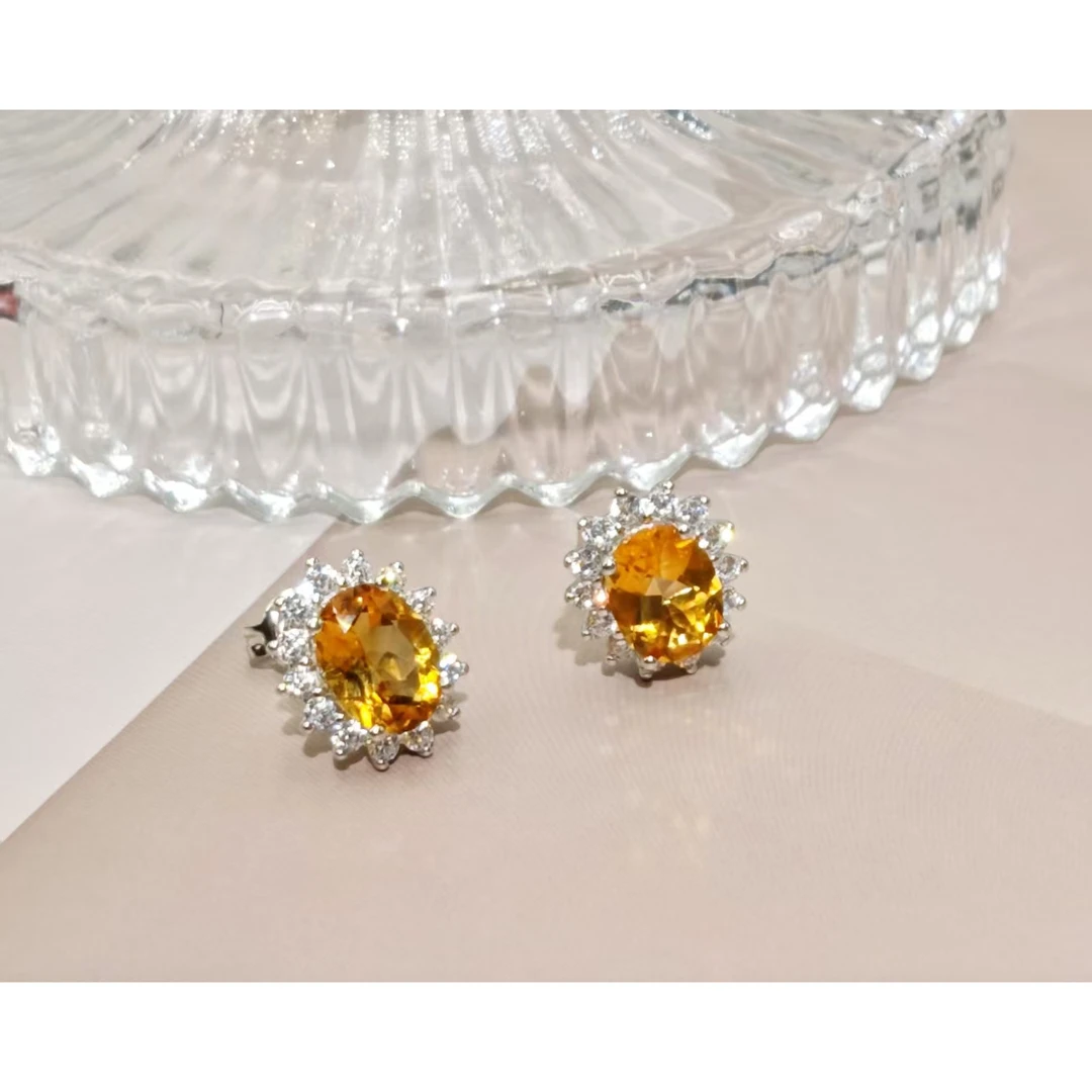 S925银黄晶耳钉轻奢时尚百搭