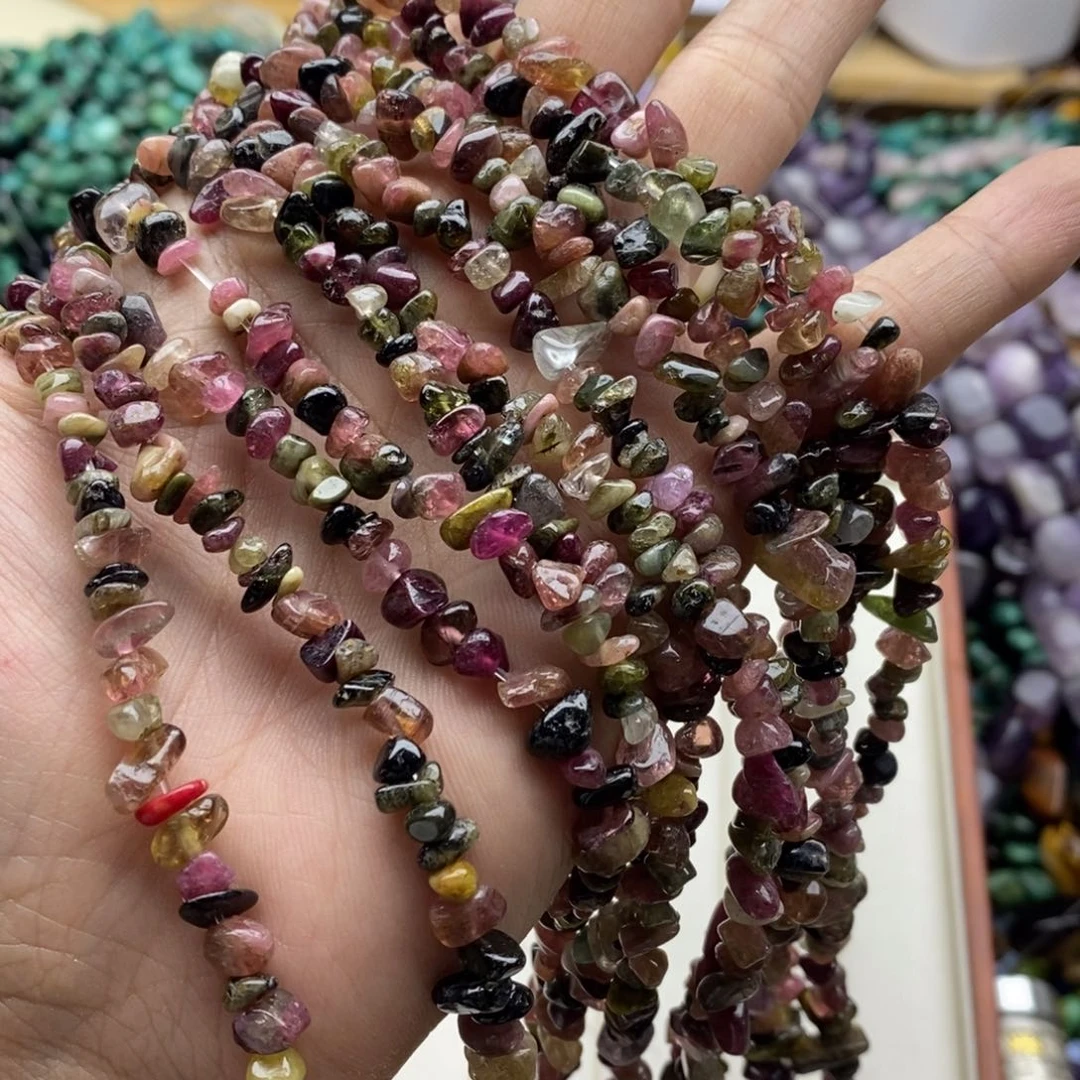 玛瑙/玉髓未镶嵌珠宝半成品一条天然碧玺碎石6mmD142