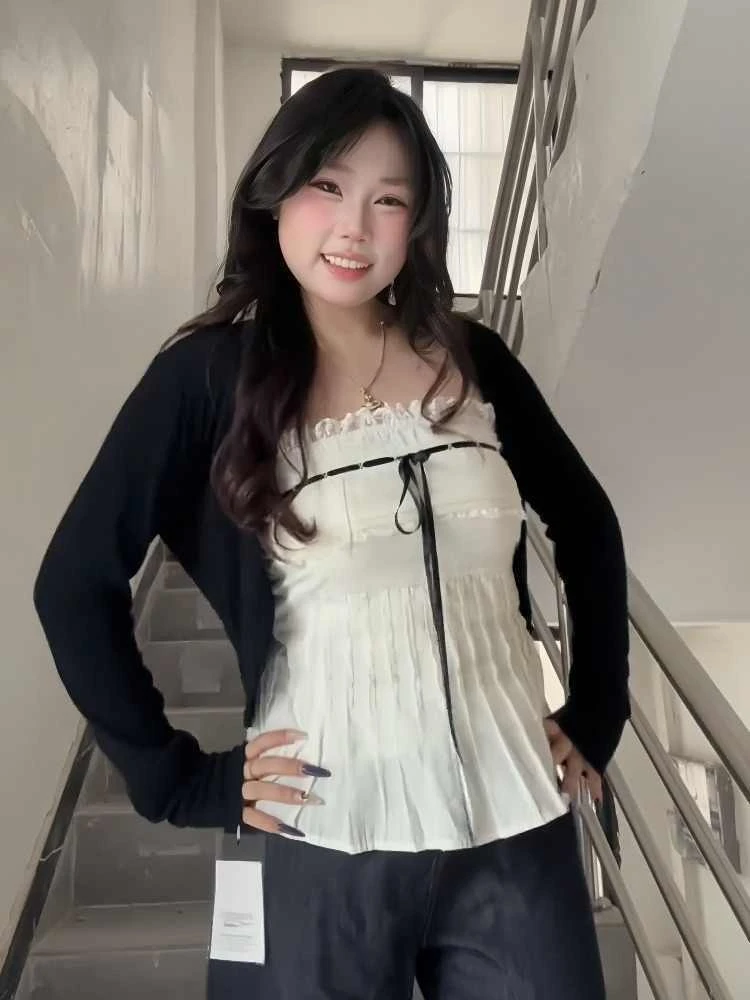 大码胖mm法式纯欲风蕾丝花边抹胸背心开衫夏季新款时尚高级两件套