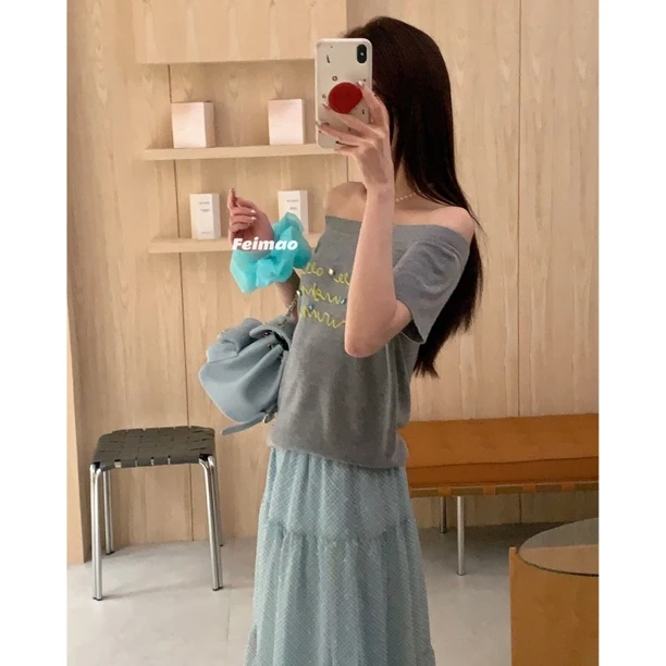 【永远明媚】5040 夏季新款高端百搭灰色针织T恤高级感穿搭上衣