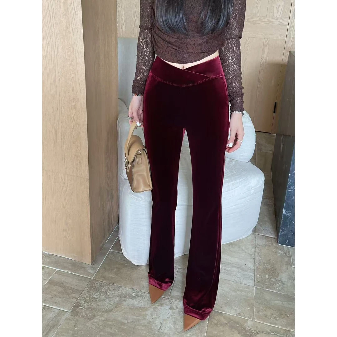 KIKI严选：2259-1-WQ家欧洲站南油秋冬丝绒微喇高腰高级感休闲裤