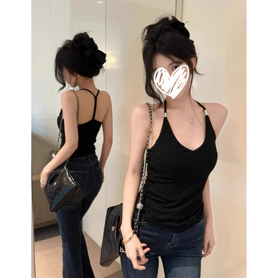 挂脖吊带背心女外穿夏泰式辣妹性感v领抹胸小上衣带胸垫独特绝美