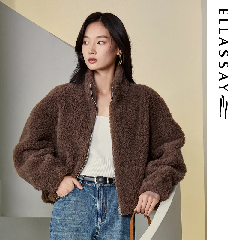ELLASSAY歌力思2025秋季新款绵羊毛简约毛呢外套女EWB364D00700