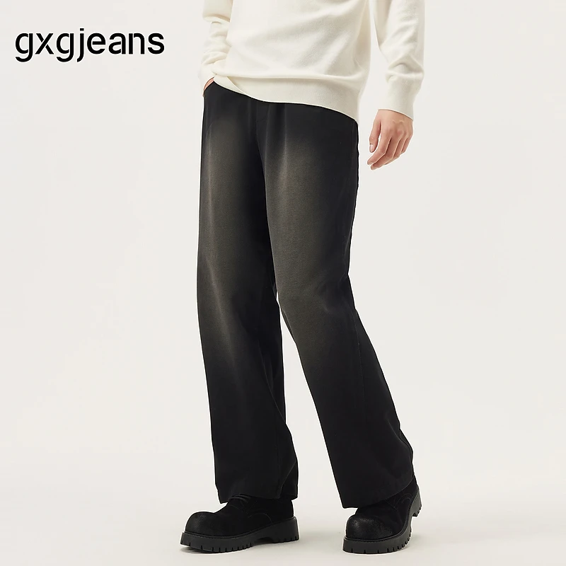 gxg.jeans男装  黑色潮流设计宽松直筒休闲长裤男士 25年秋新品