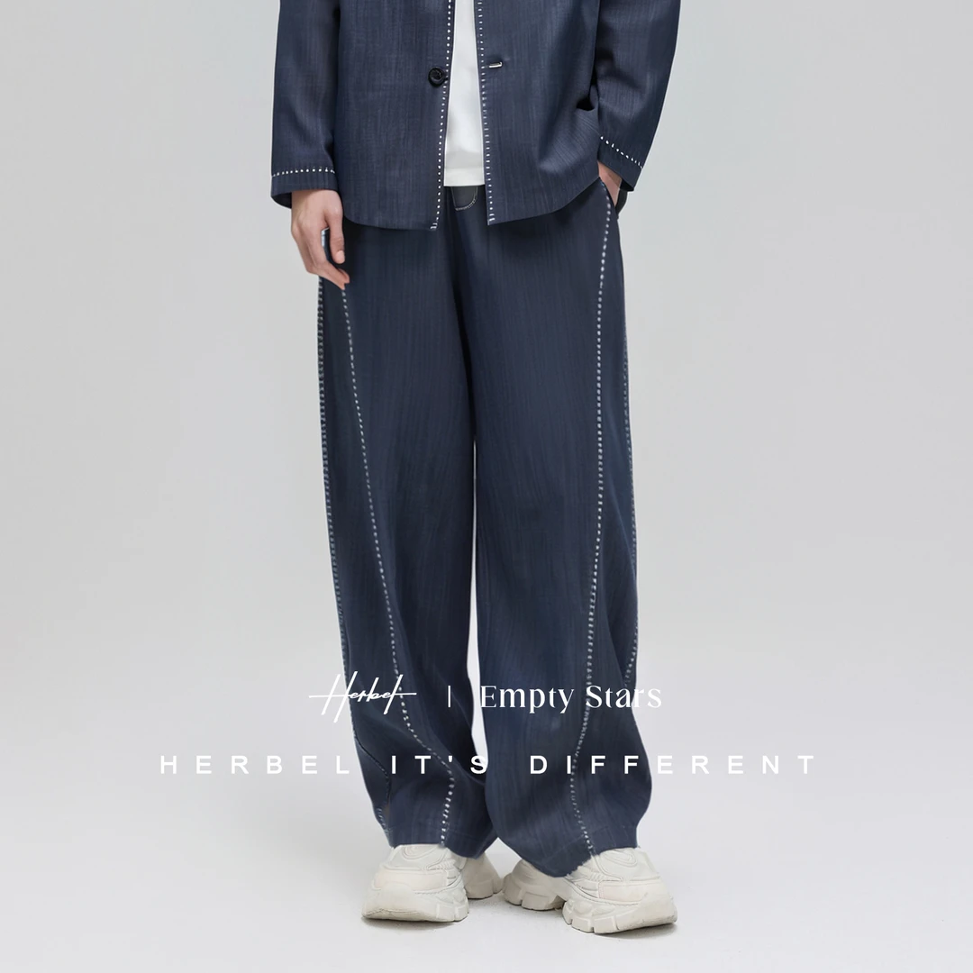 HERBEL/黑白2025秋季男士休闲日系牛仔裤子时尚套装宽松氛围感潮