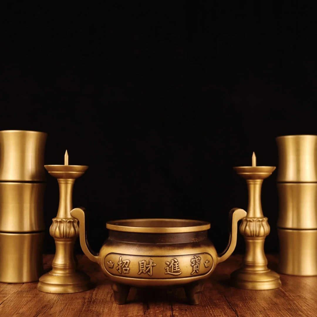 仿古铜香炉香筒烛台桌面玄关摆件家用五供装饰中式工艺品摆设