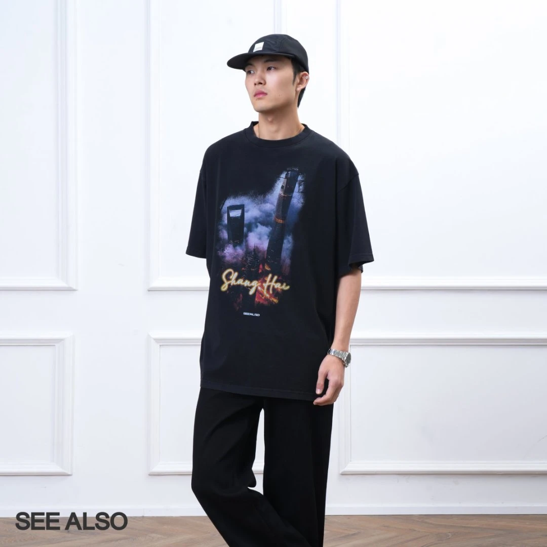 SEE ALSO 25ss【巴子系列】上海夜景洗水做旧短袖T恤SA051