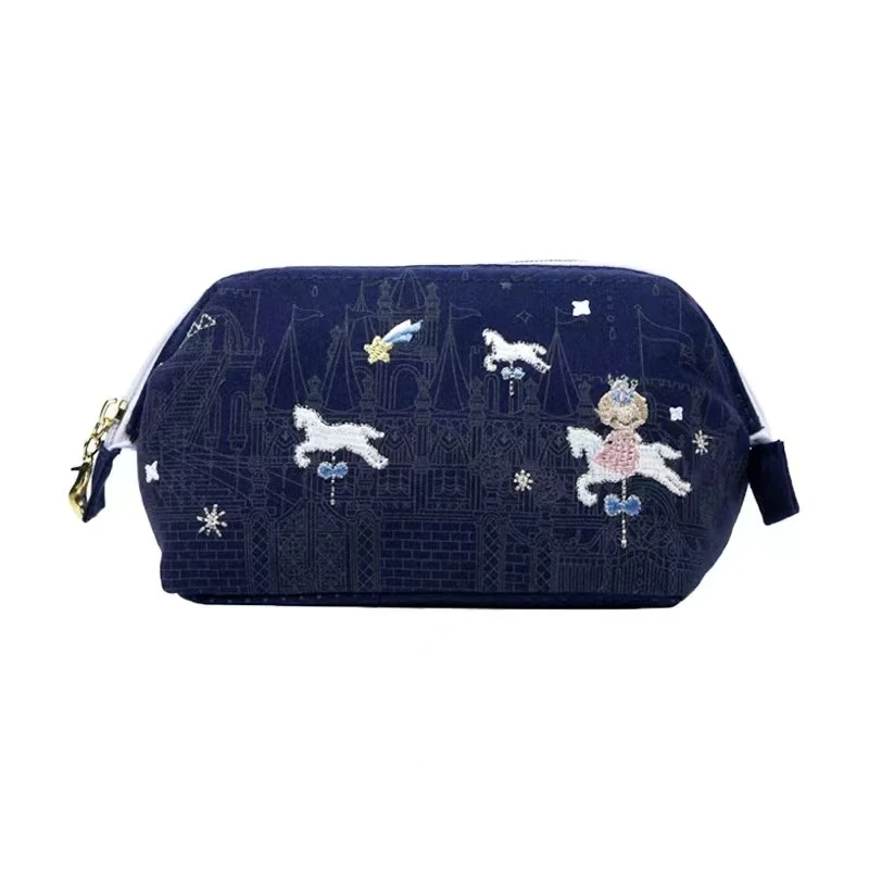 Z286 黑色口红刺绣收纳袋零钱包藏青