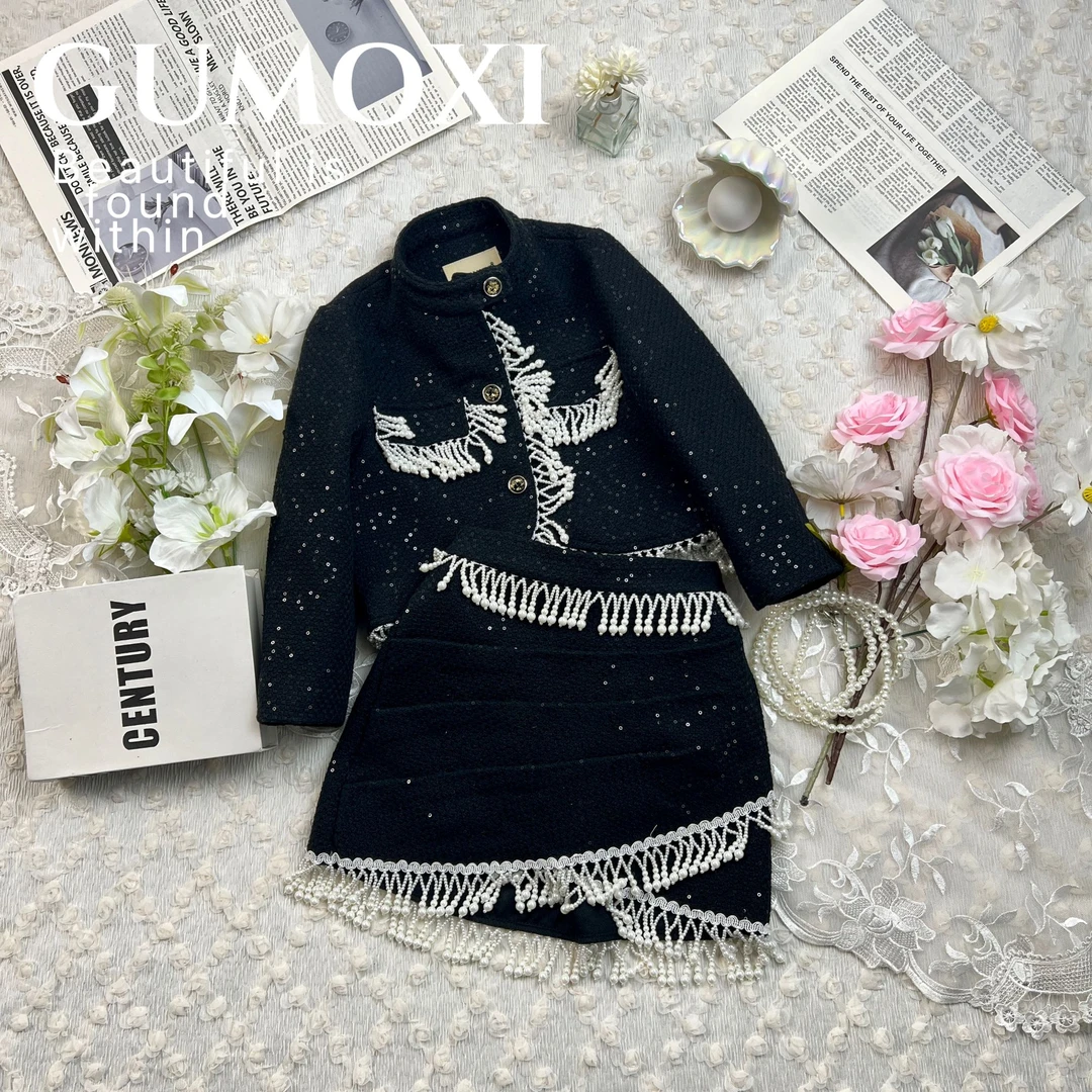 GUMOXI【夜宴珍珠】设计师童装女童小香风套装粗花呢亮片千金秋款