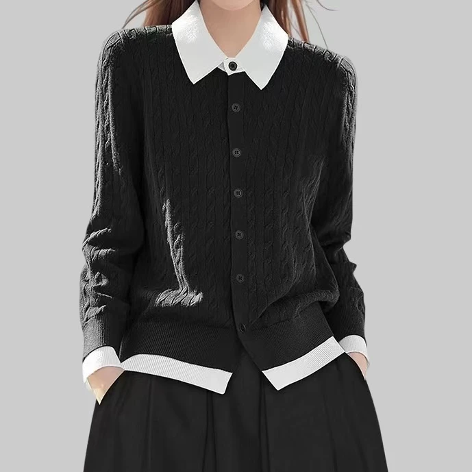 【XIAOHUIHUI】 撞色毛衫   |   让人眼前一亮    polo领绞花毛开衫