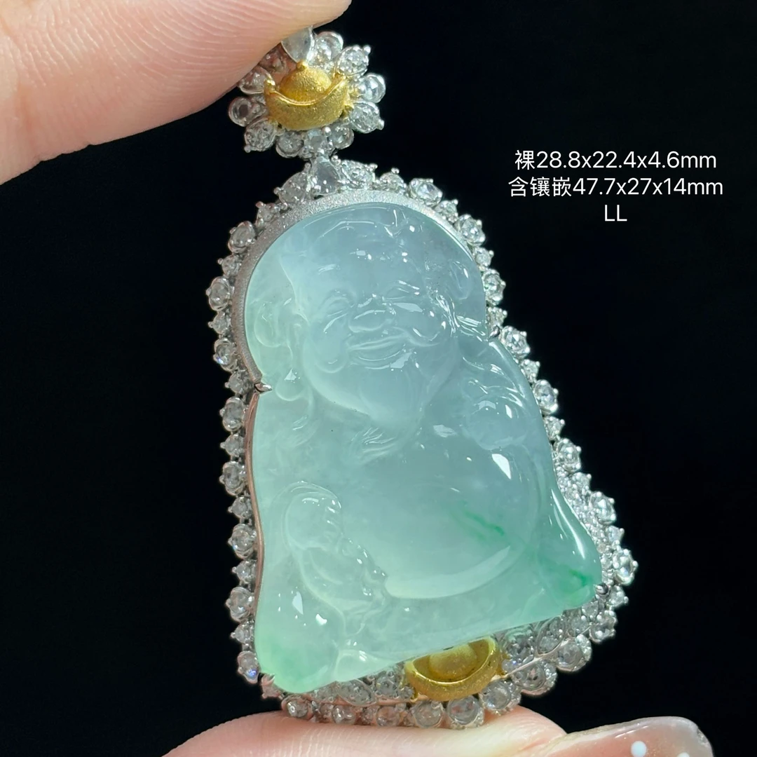 《缅甸正宗翡翠珠宝严选》冰晴底飘花财爷爷玉石吊坠（下单质询客服）