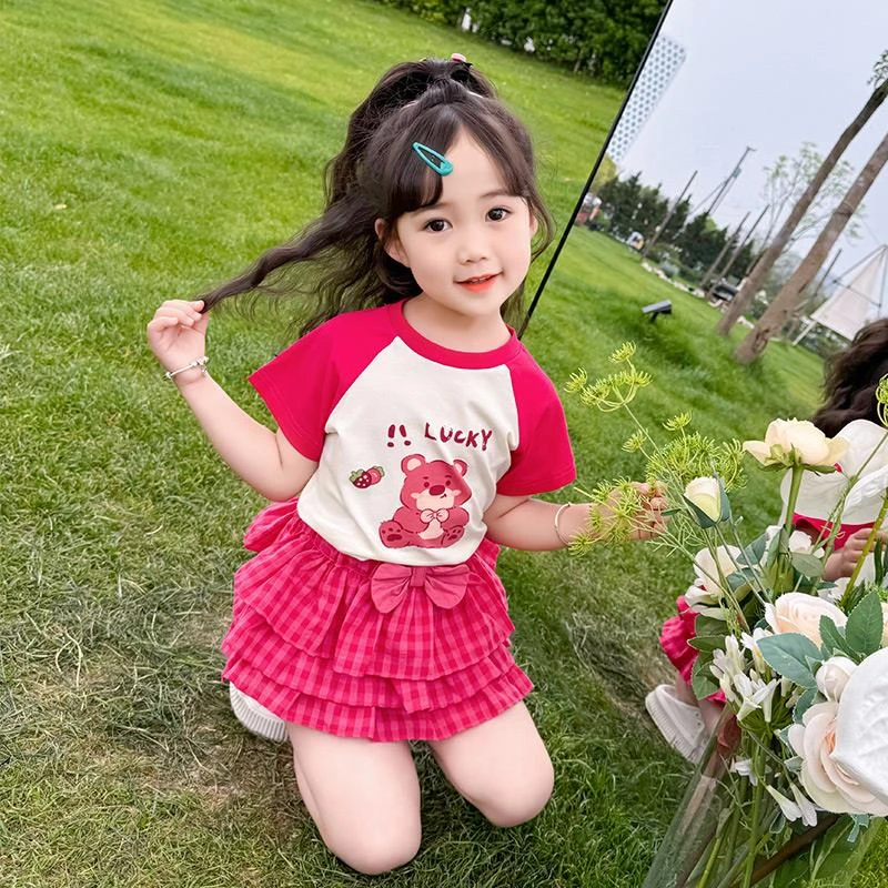 巴拉儿童女童草莓熊套装夏季2025新款儿童女宝宝夏装洋气时髦蛋糕