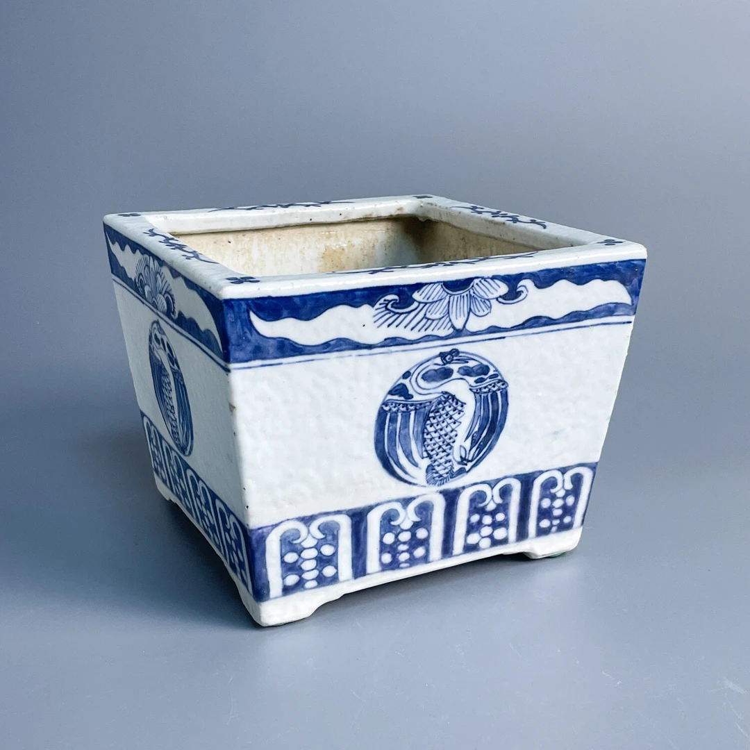 清道光青花团凤纹四方花盆M25KM001F78