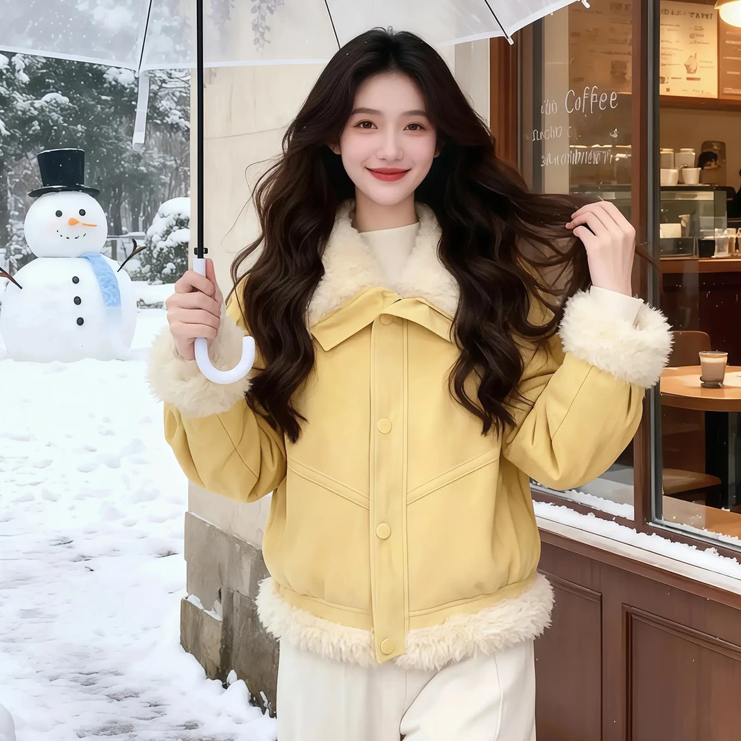 2025冬季新款韩版气质大翻领毛毛外套女装加厚保暖御姐宽松上衣