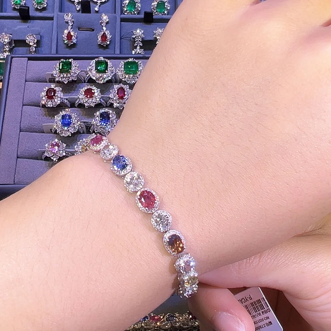 彩色蓝宝石手链18K金镶嵌