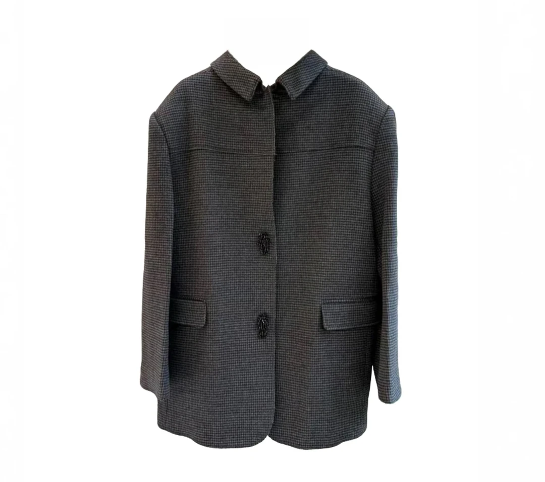ETHOR 25秋冬设计师深灰色粗花呢外套