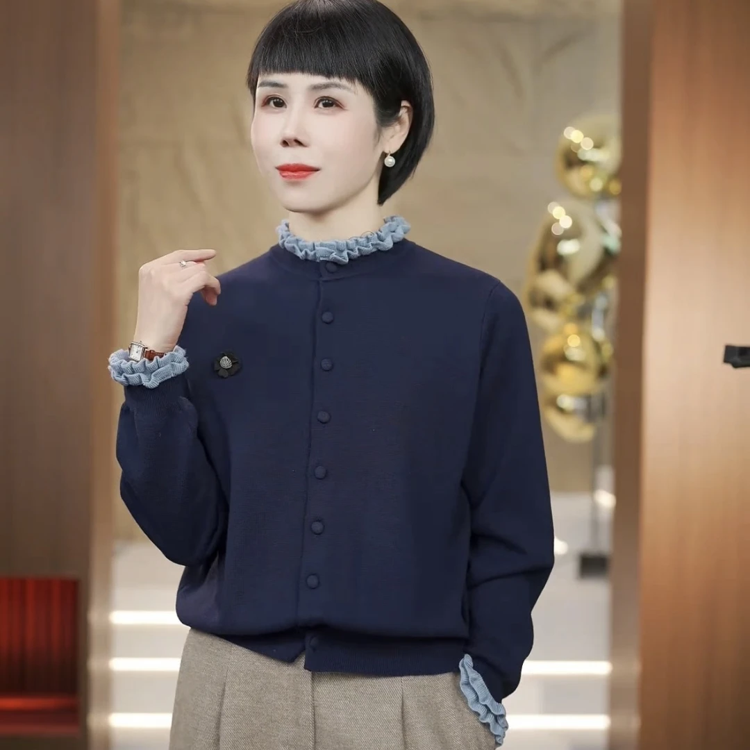 【渲渲推荐】HFY-9010冬季羊毛文雅气质花边开衫