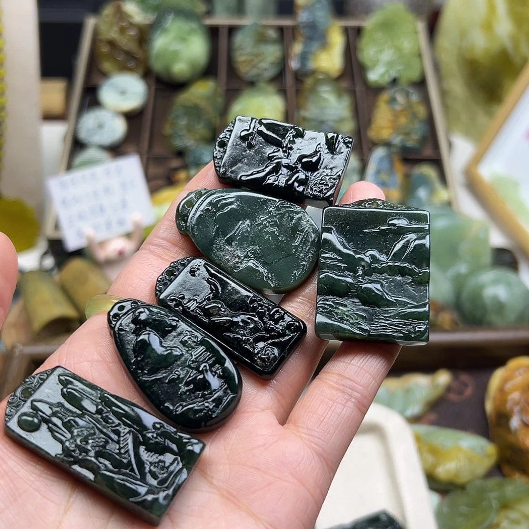 星***了岫玉未镶嵌颈饰岫玉501小山水6个