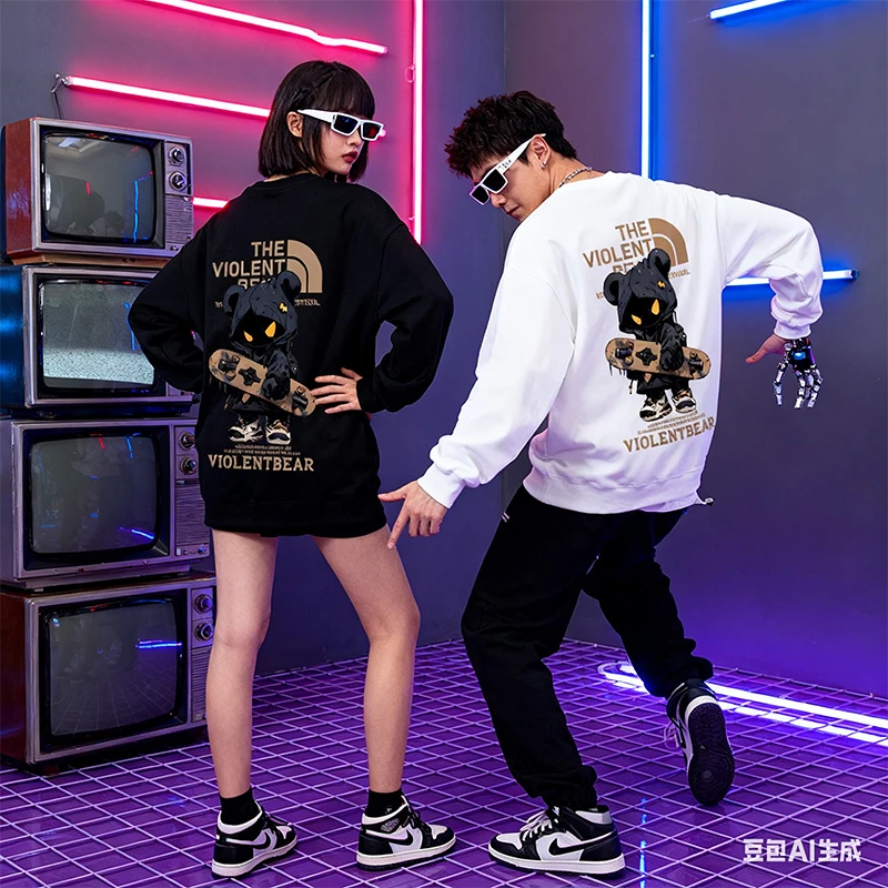 暴力熊加绒保暖长袖卫衣情侣同款秋冬季可选加厚套装休闲百搭上衣