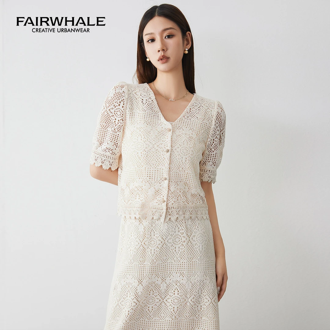 【春夏福利】马克华菲夏季女装时尚气质显瘦复古蕾丝套装F32026A076