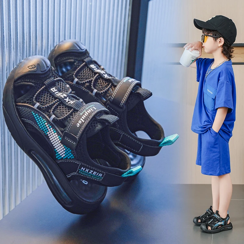 包头男童凉鞋夏季新款中大童防滑耐磨儿童沙滩鞋男孩软底软面鞋子