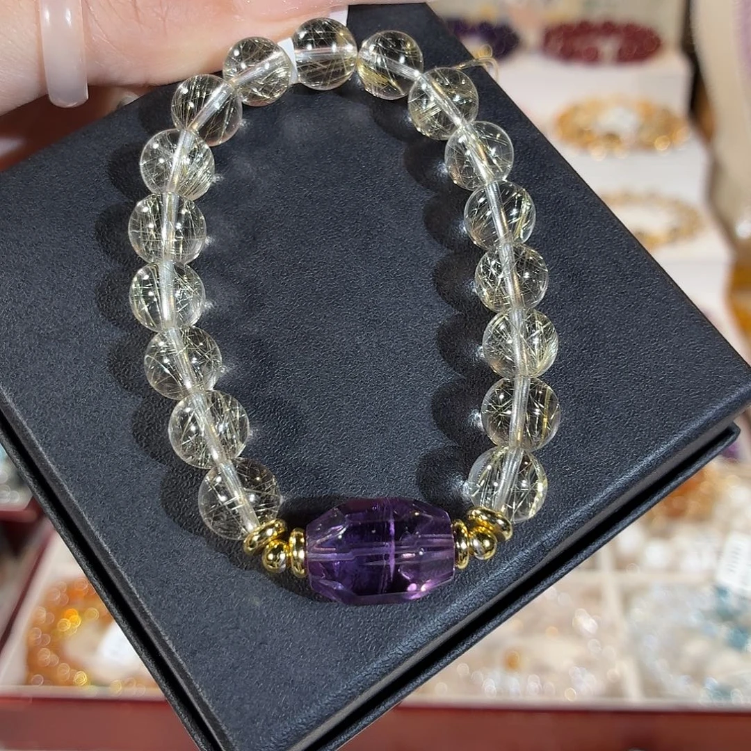 未镶嵌水晶手链维纳斯金发晶巴紫设计款9+