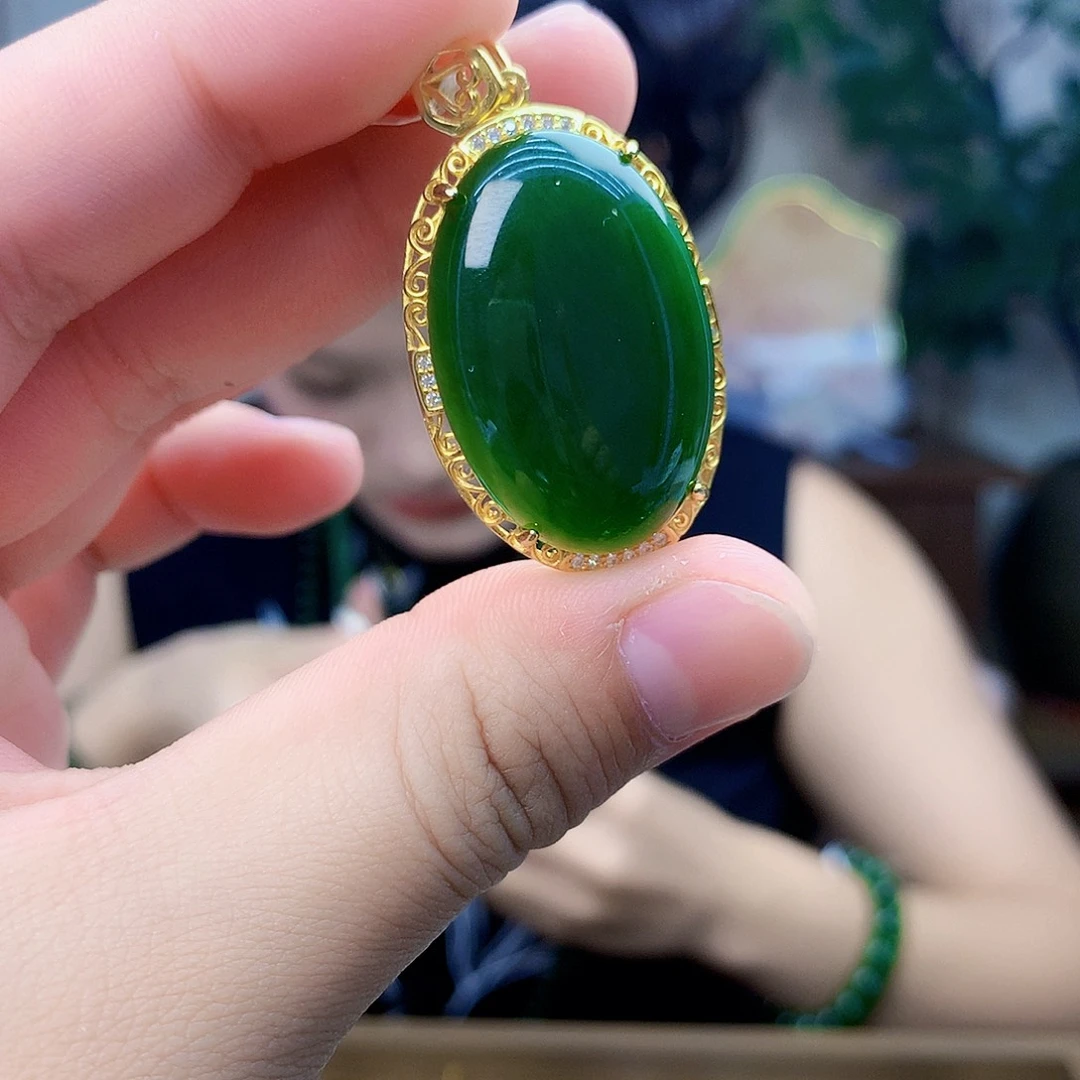 和田玉（碧玉）银S925镶嵌吊坠(不含链)吊坠