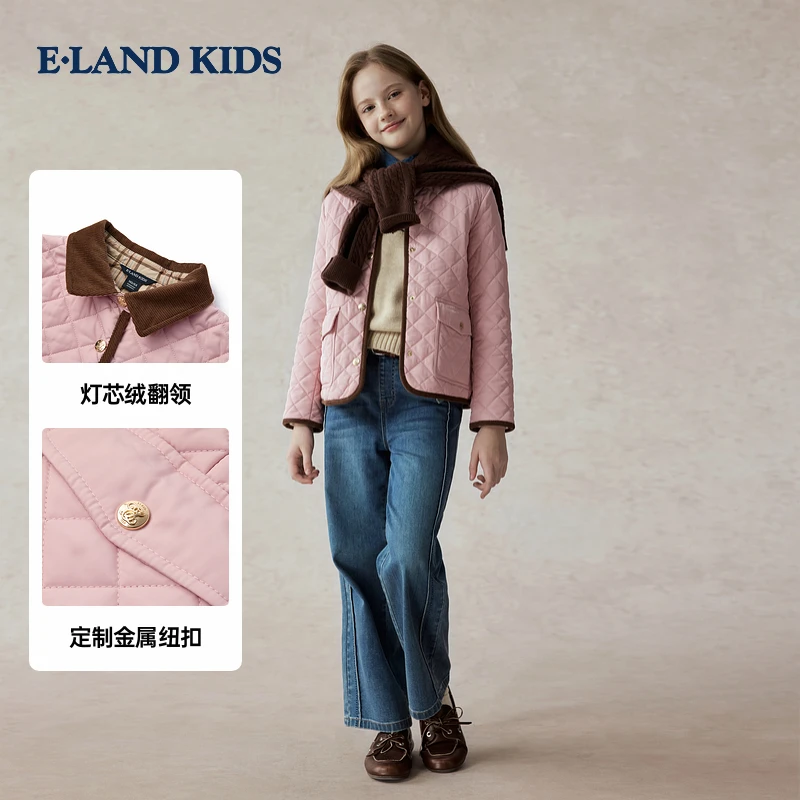 E·LAND KIDS衣恋童装女童棉服2025年冬学院风休闲外套EKJPF4T21B