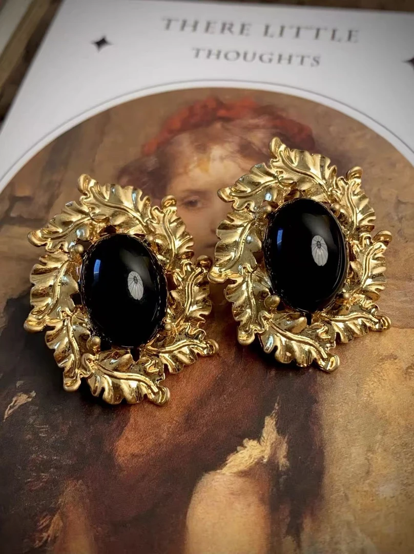 铜合金耳饰 【复古黑火焰】夸张港风民族风黑金火焰形状奢华耳钉