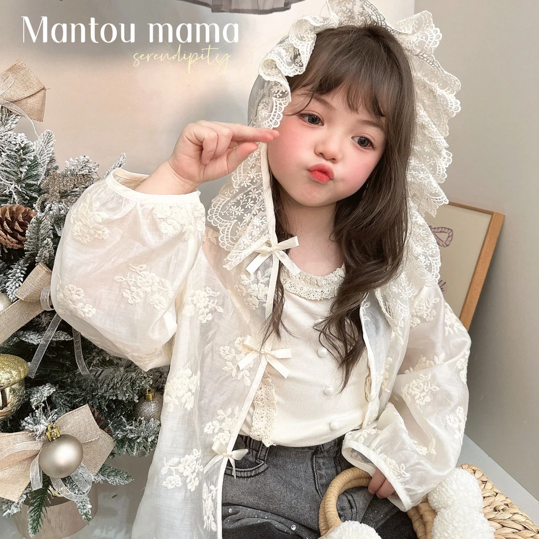 【馒头家】【娃娃防晒衣】【现货】蕾丝花朵夏季绣花防晒连帽外套女轻薄