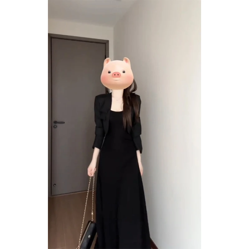高级感修身长袖西装外套女2025秋季新款收腰显瘦气质吊带连衣裙女