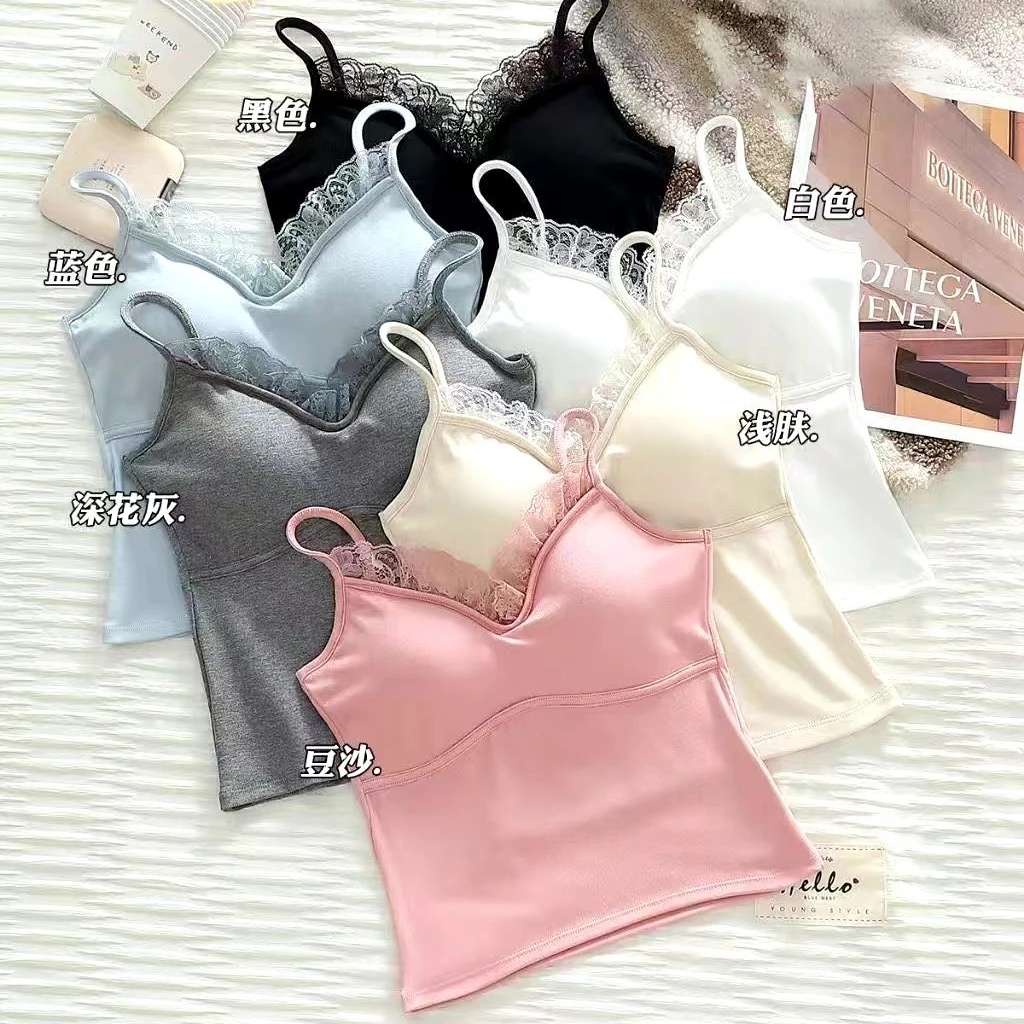 春日单穿叠穿美背意法小蕾丝V领心机性感吊带小上衣背心