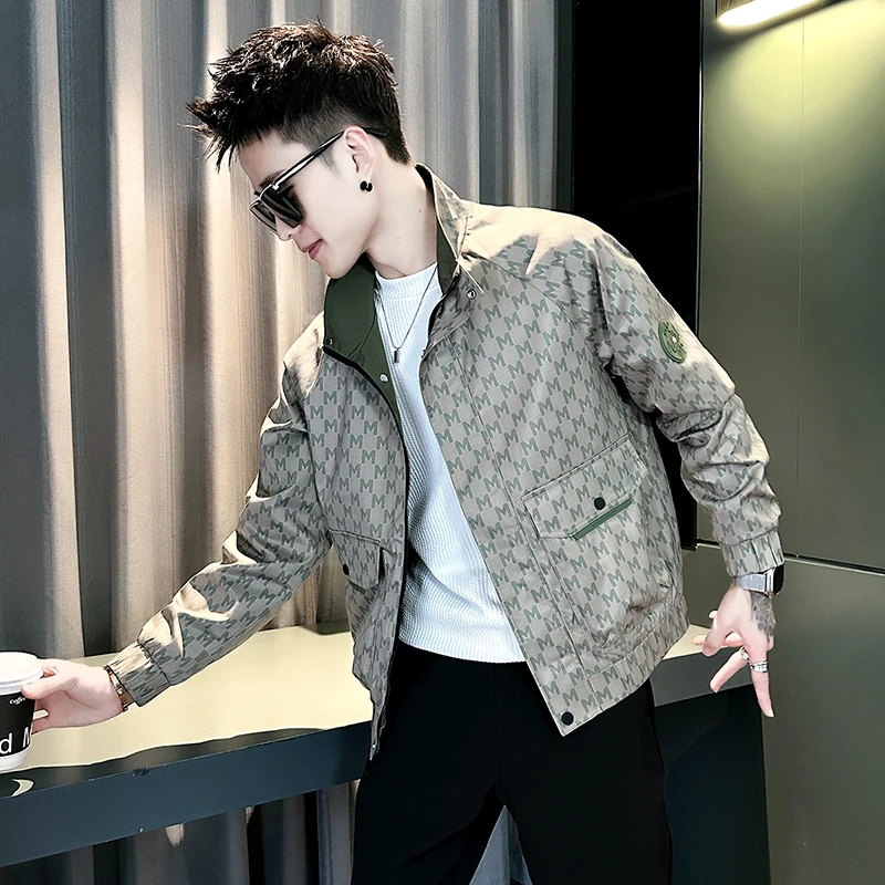 男士外套春秋季2025新款男装上衣高级感痞帅立领休闲时尚花色夹克