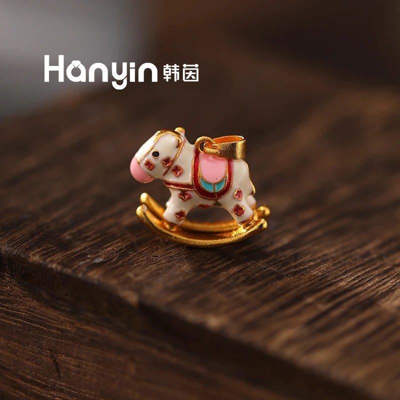 铜合金珐琅吊坠 立体彩色小木马吊坠原创珐琅国潮新中式国风项坠