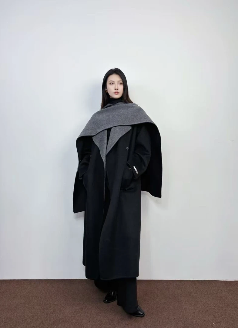 2025新款手缝设计款秋冬女士显瘦毛呢外套双面呢百搭时尚羊绒大衣