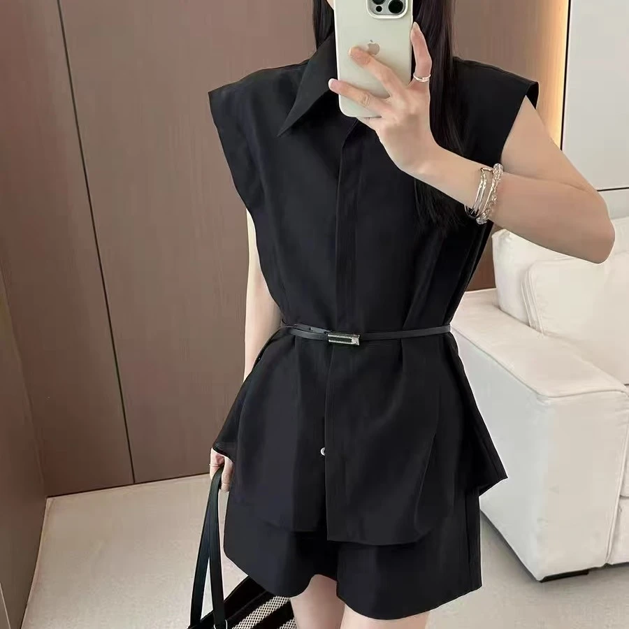 乖乖女装 2025夏季新款欧货木耳边高级感衬衣＋短裤两件套装