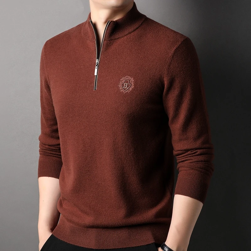WEBUNSAPET维比萨玻男士半拉链立领毛衣秋冬季半高领针织打底线衫
