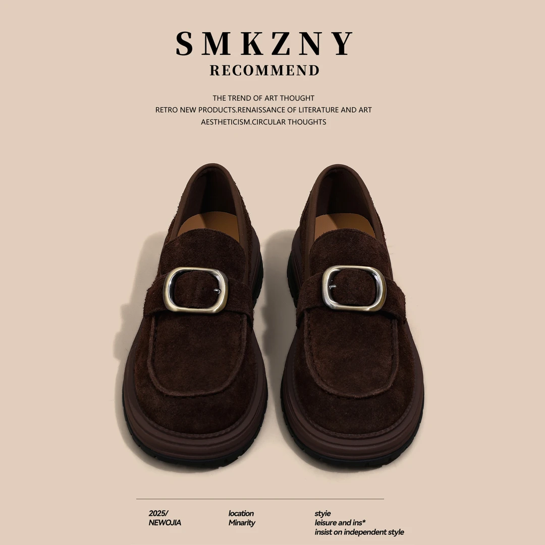 美拉德复古真皮软底乐福鞋女款2025秋季新款时尚百搭一脚蹬勃肯鞋