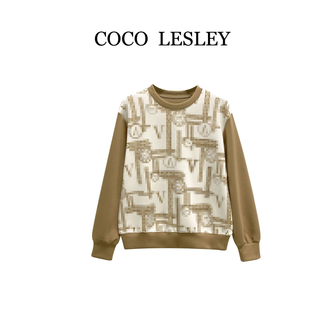 【COCO LESLEY】68229#轻奢时尚印花印花长袖T恤2025秋百搭潮流上衣