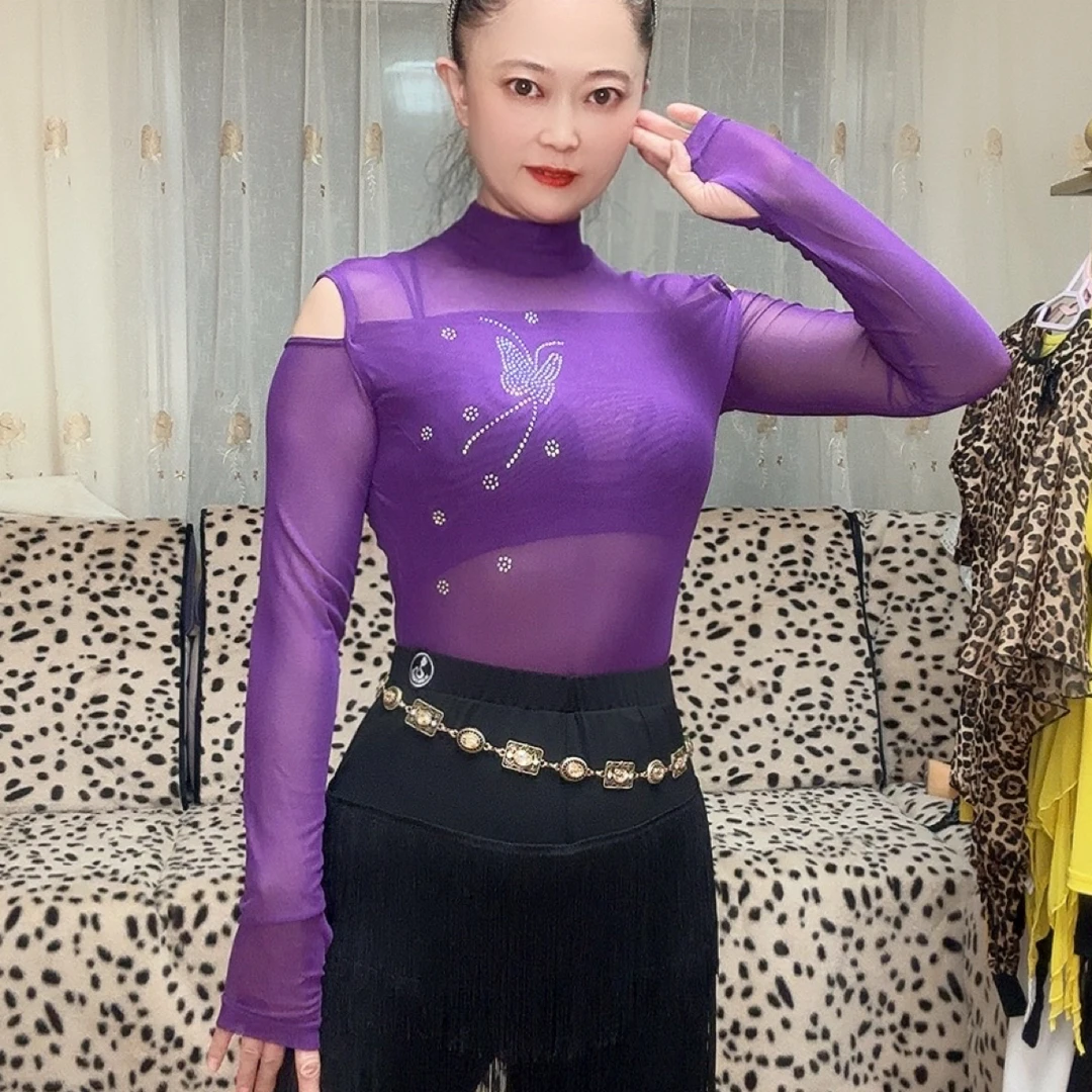 半高领修身性感露肩公主风全蕾丝烫钻长袖连体衣