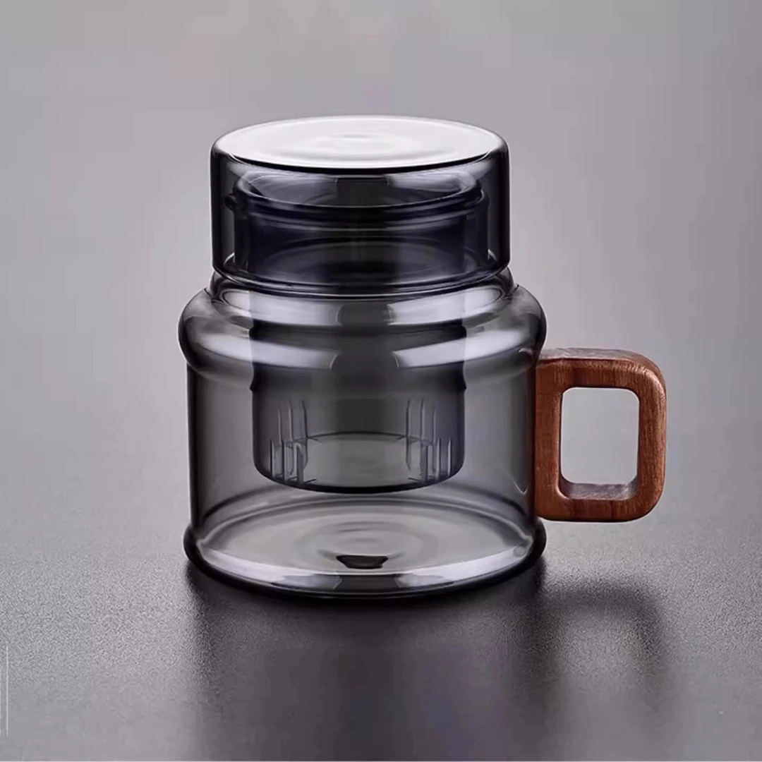 茶壶玻璃墩墩壶泡茶杯办公室小容量茶水分离喝水壶带木把功夫茶具